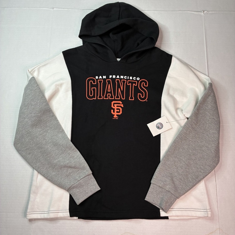 MLB San Francisco Giants Panel Hoodie Women's Size L Large Blk Wht Gr Sweatshirt